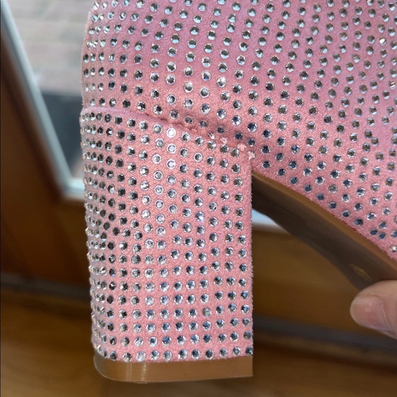 Top Moda *NEW* HESTER-15 Ankle Boots Block Heel Rhinestone Bling Pink Zipper 10 - Picture 3 of 16